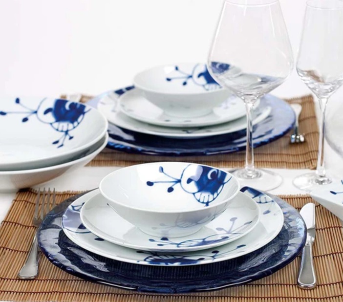 Maxistrå Servise Porsgrund Blå Hvit